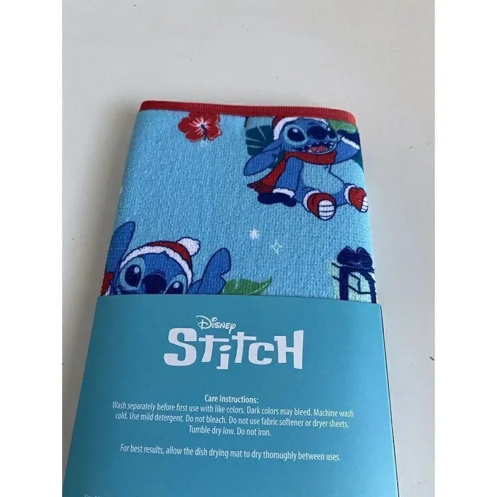 Disney Stitch Christmas Dish Drying Mat Santa Claus Hat‎ Mistletoe Gifts NEW